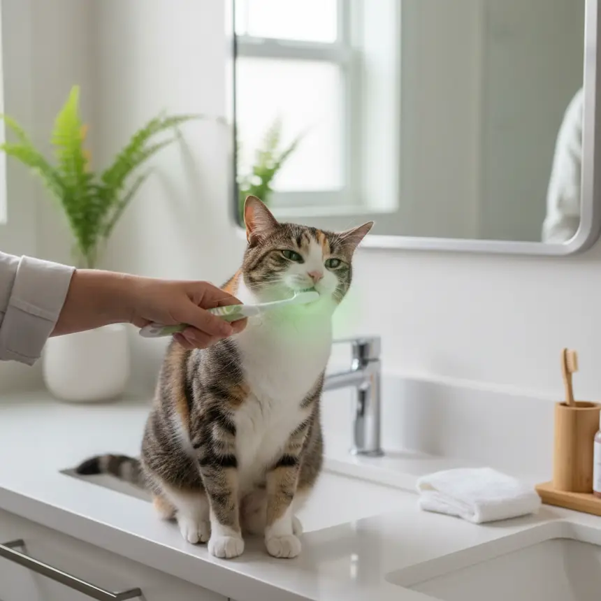 Cat tooth brushing routine