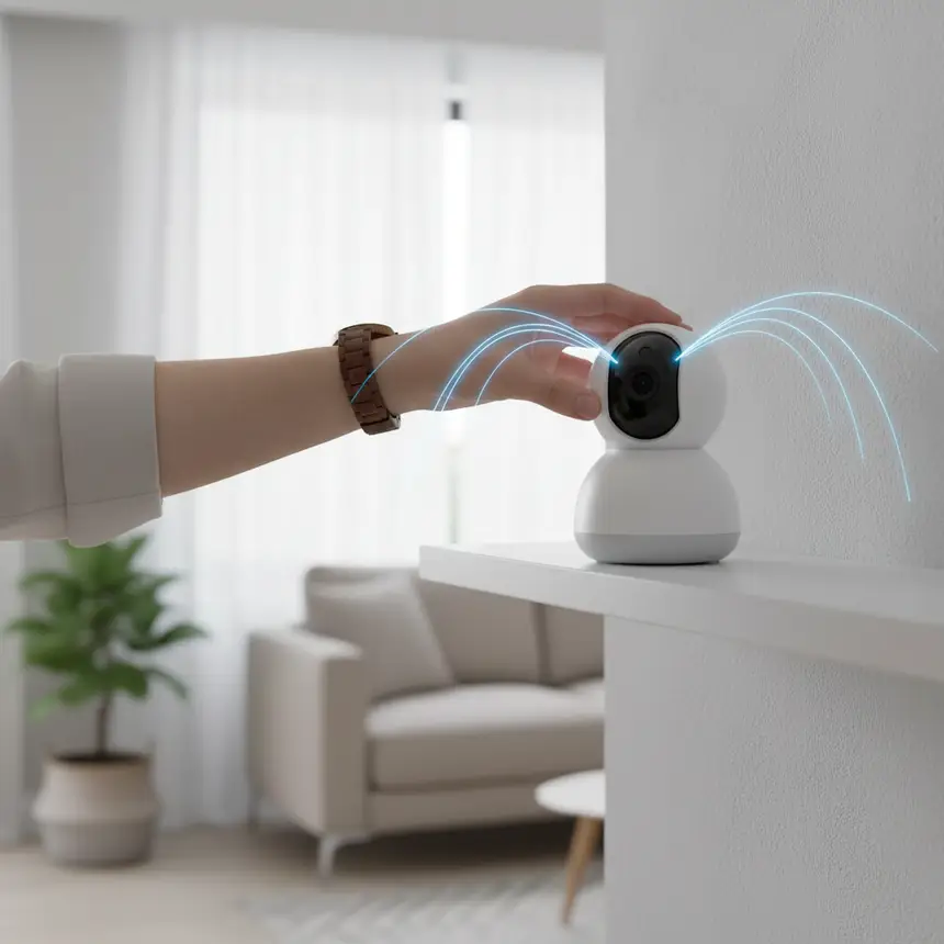 hand setting up pet camera
