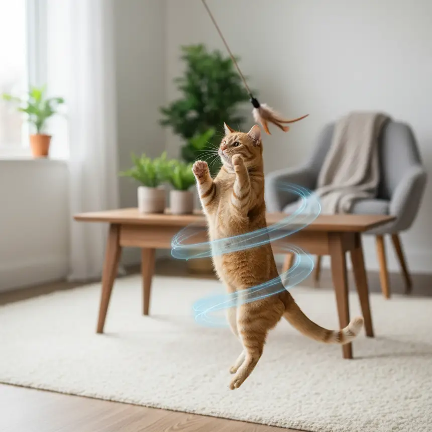 Healthy cat playing, overall well-being.