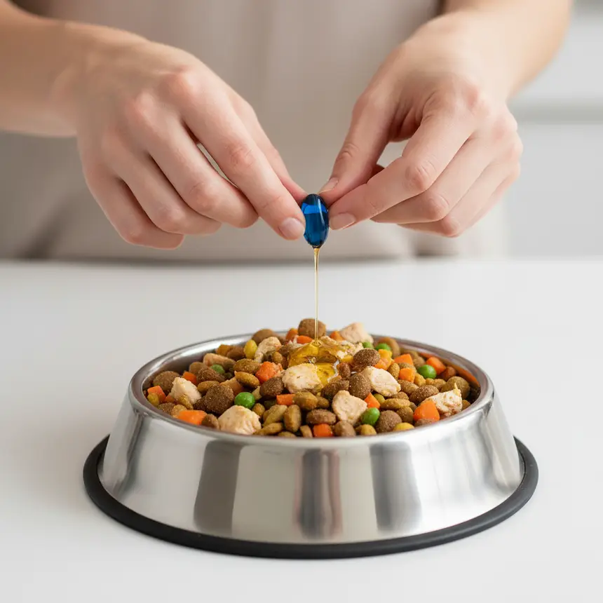 Fresh dog food feeding, Omega-3 storage, pet diet adjustment