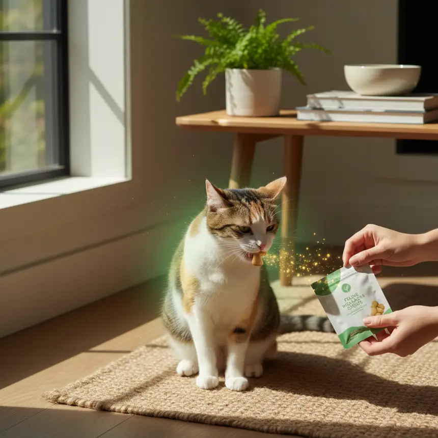 Cat treat-form supplement, cat Omega-3 administration