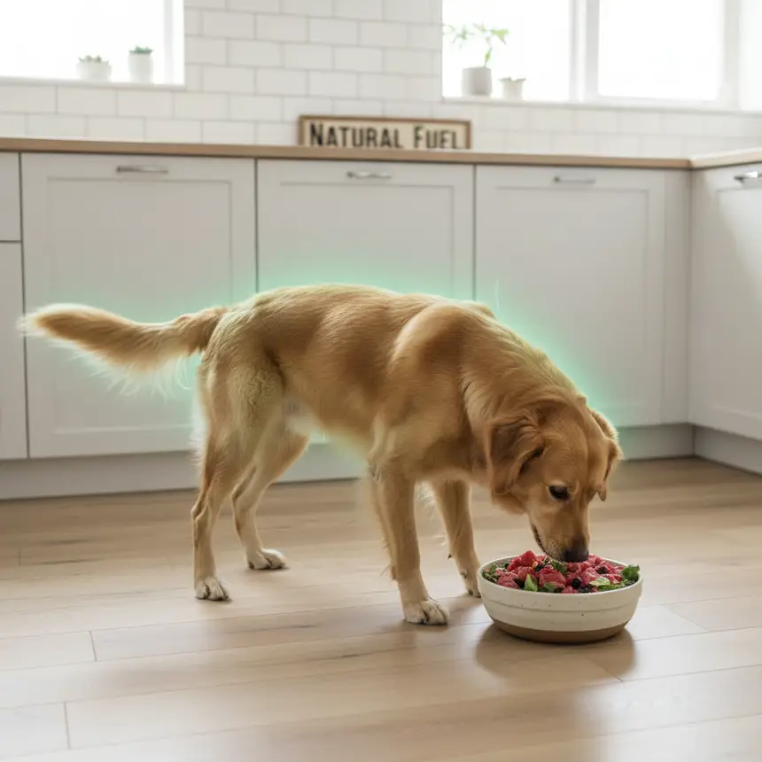 Happy dog eating diet