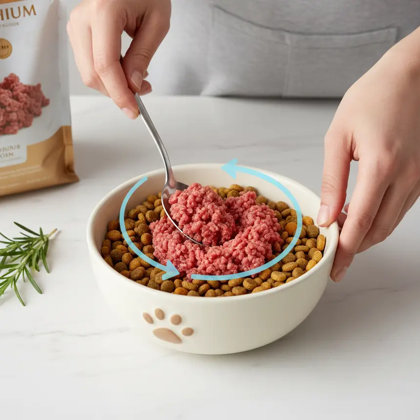 Cat raw diet transition, gradual feeding, balanced nutrition