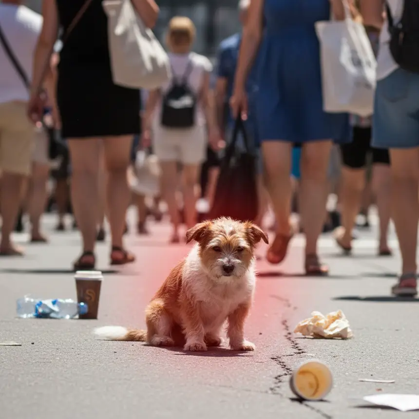 Stressed dog in crowd