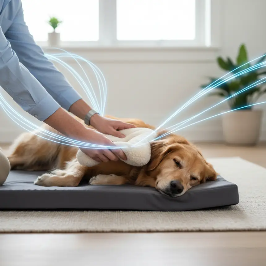 Pet parent clearing safe space for dog