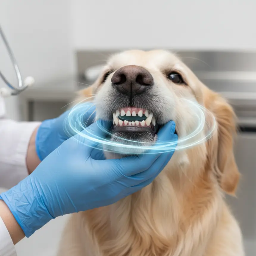 Vet examining dog's mouth