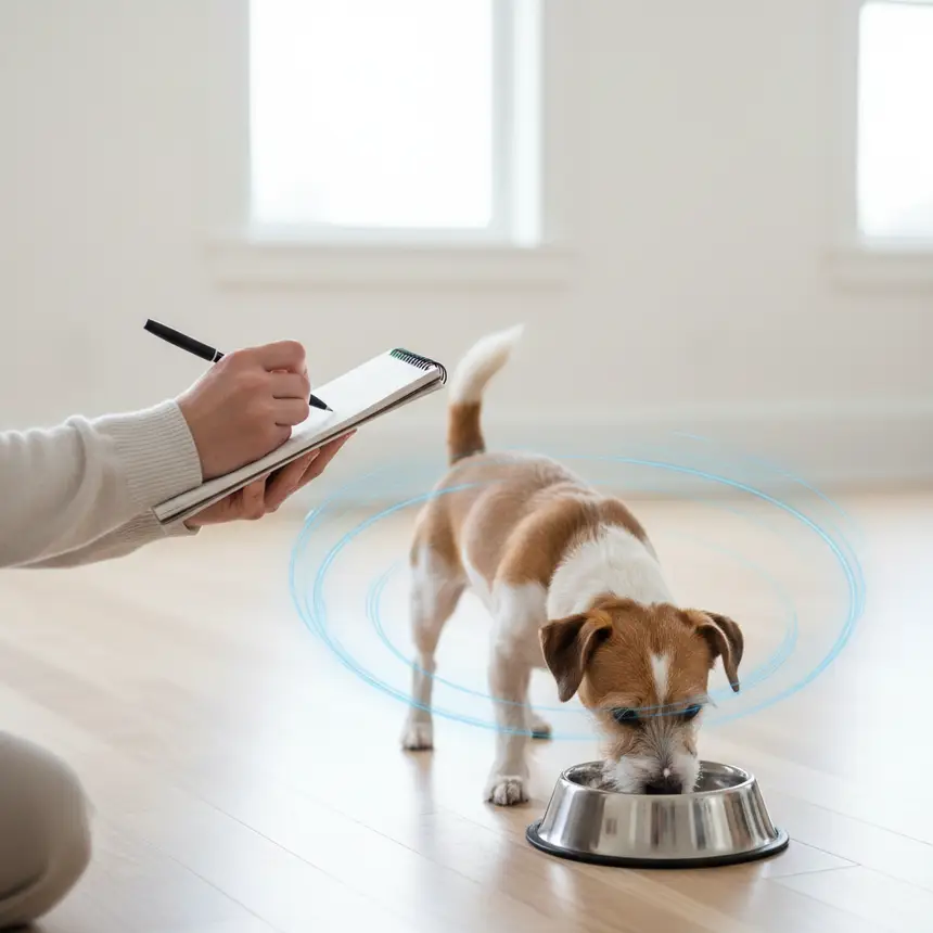 Pet owner noting dog's symptoms