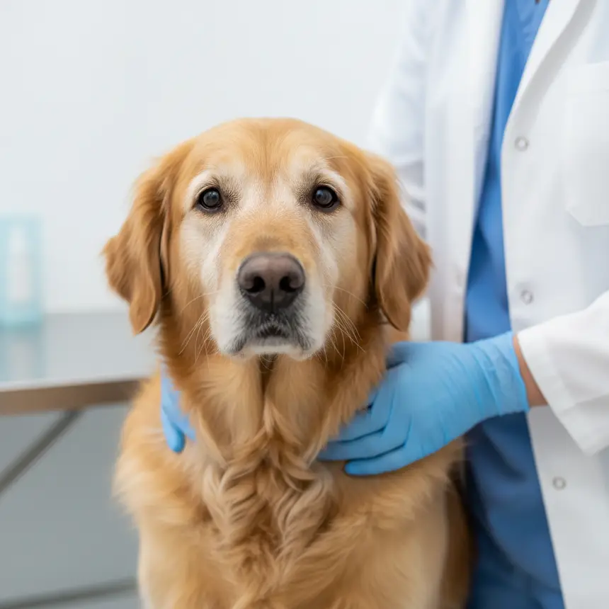 Veterinarian consulting with dog