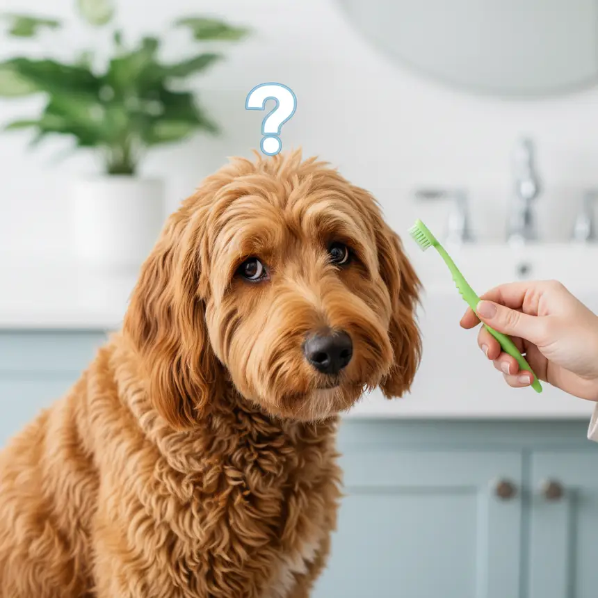Dog resisting toothbrush