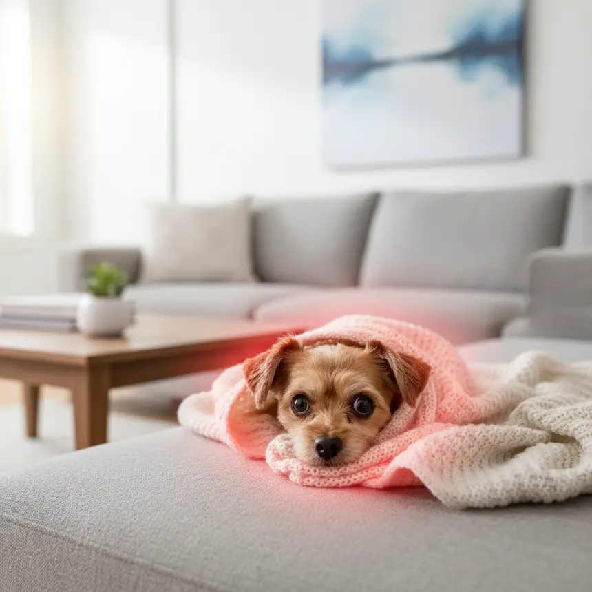 worried dog, hiding dog, dog discomfort
