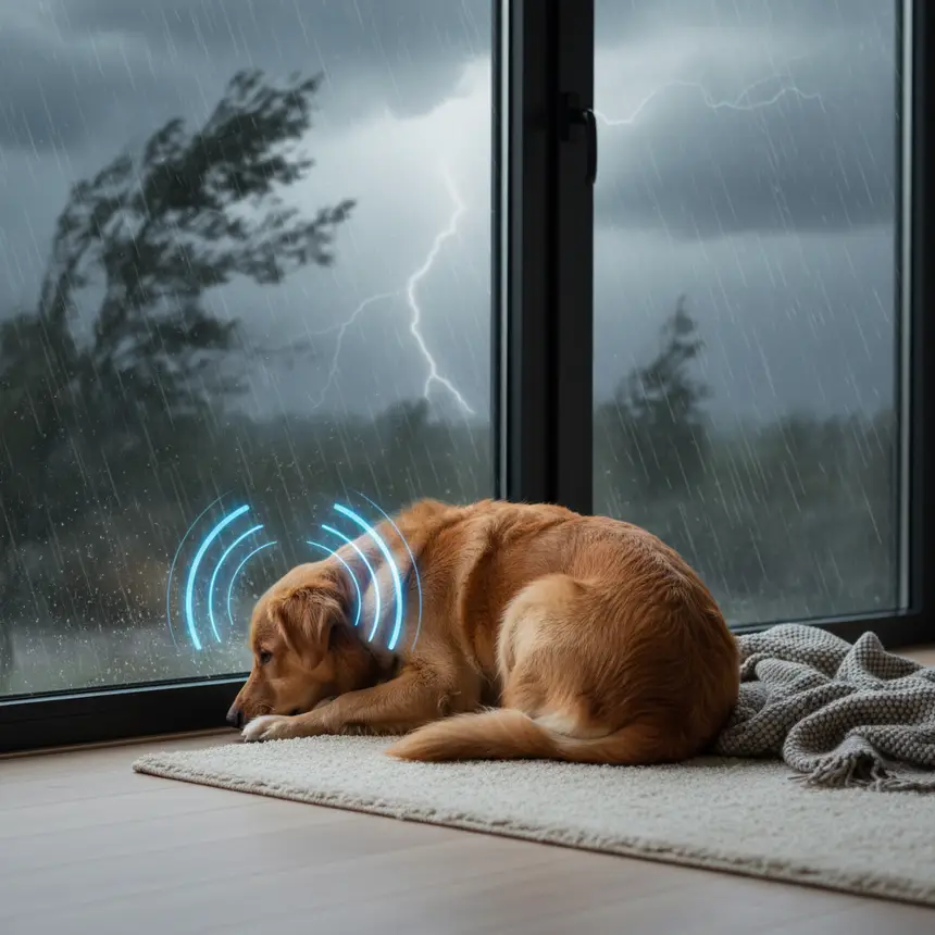 dog in thunderstorm, anxiety triggers, stress response