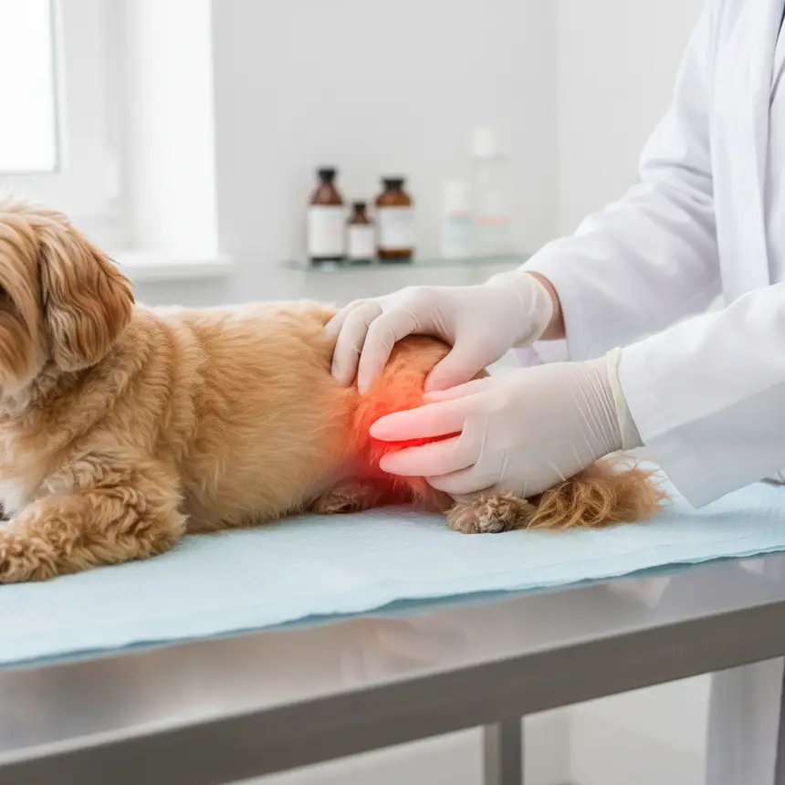 Veterinarian examining dog